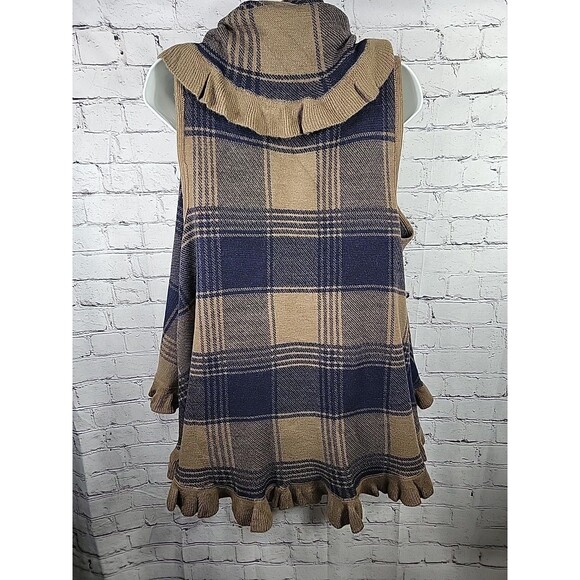 Coco + Carmen Shawl Brown/Navy Ruffles Sleeveless One Size - Picture 4 of 5